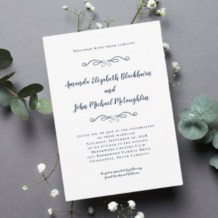 Classic Elegant Blue White Timeless Formal Wedding Invitation