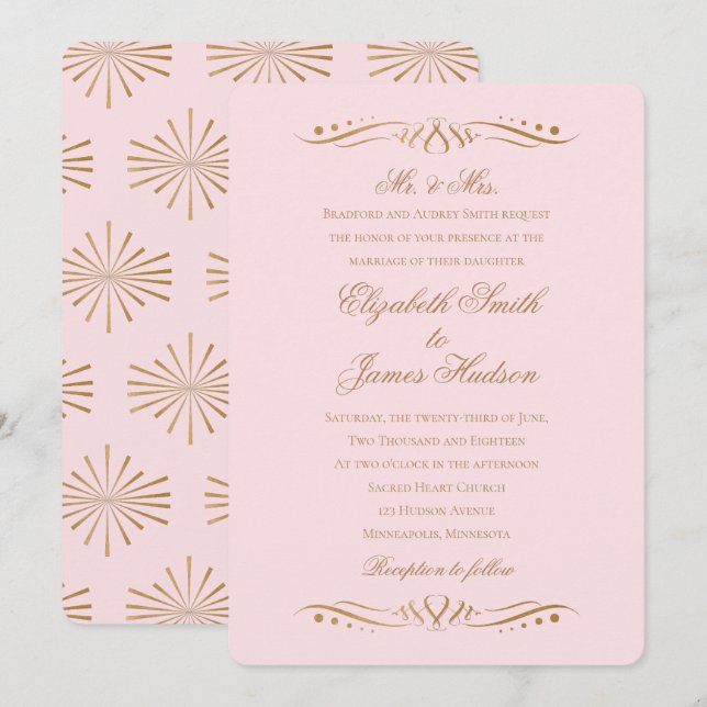 Classic Elegant Blush and Gold Wedding Invitation (Front/Back)