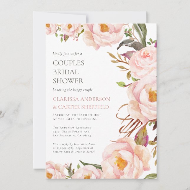 Classic Elegant Blush Couples Bridal Shower Invitation (Front)