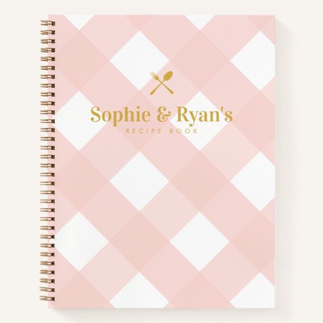 Classic Elegant Blush Pink Gingham Couples Recipe Notebook (Front)