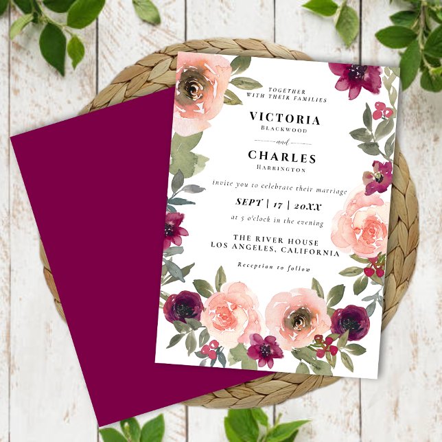 Classic Elegant Blush Watercolor Floral Wedding Invitation (Classic Elegant Blush Watercolor Floral Wedding Invitation)