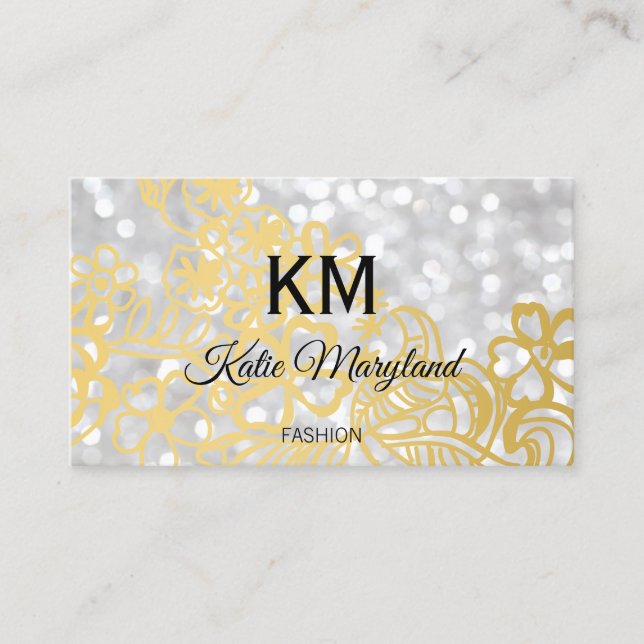 Classic Elegant Bokeh Gold Foil Floral Business Card (Front)