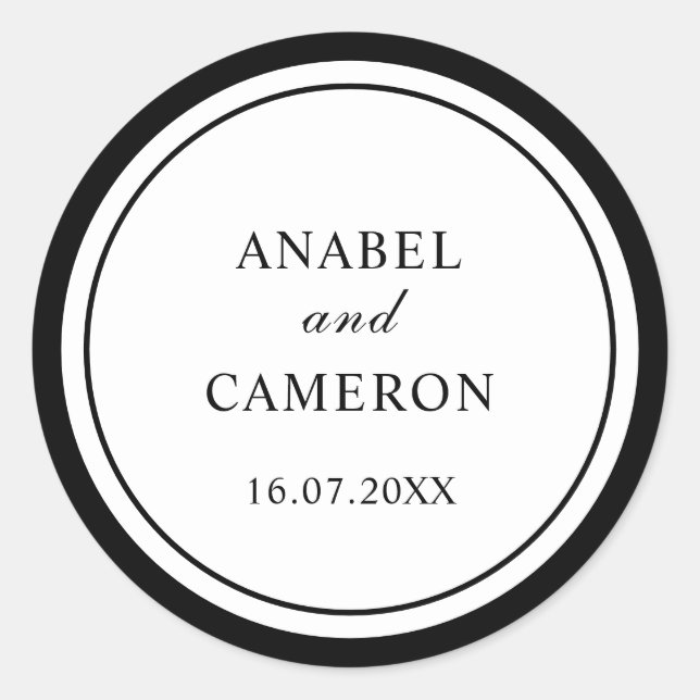 Classic Elegant Border Frame Wedding Round Sticker (Front)