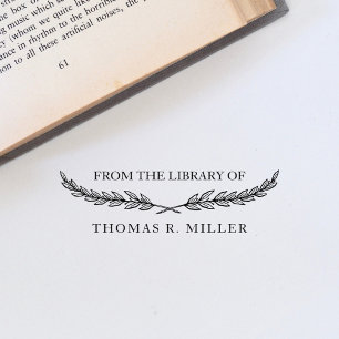 Classic Elegant Botanical Custom Name Library Rubber Stamp