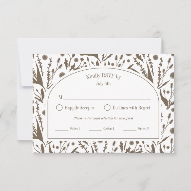 Classic Elegant Botanicals Dark Taupe Meal Options RSVP Card (Front)