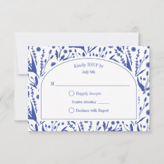 Classic Elegant Botanicals in Blue Wedding RSVP Card