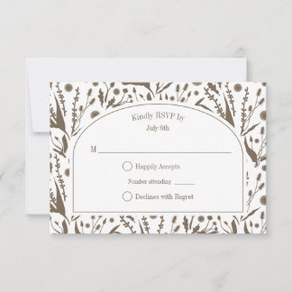 Classic Elegant Botanicals in Dark Taupe Wedding RSVP Card