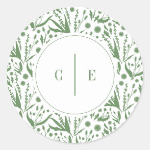 Classic Elegant Botanicals in Sage Green Wedding Round Sticker