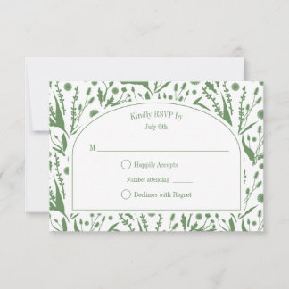 Classic Elegant Botanicals in Sage Green Wedding RSVP Card