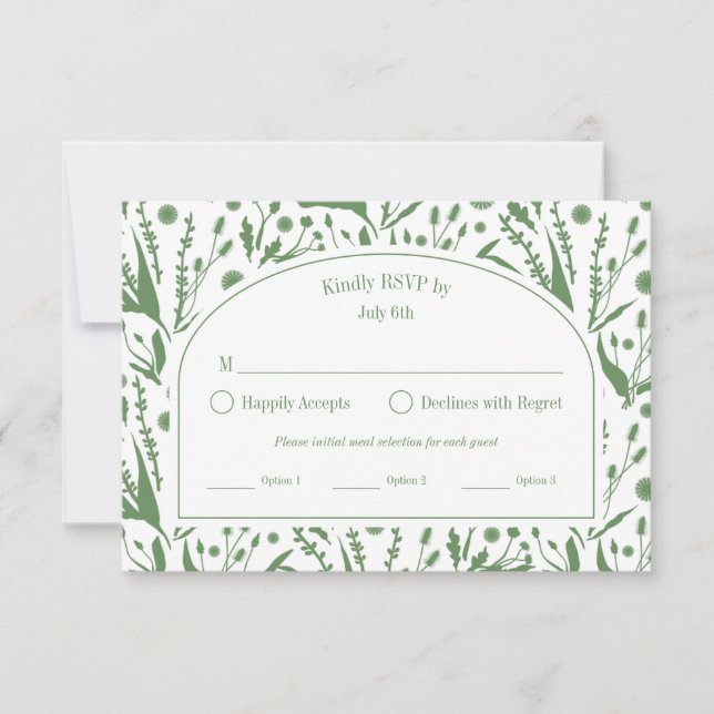 Classic Elegant Botanicals Sage Green Meal Options RSVP Card (Front)