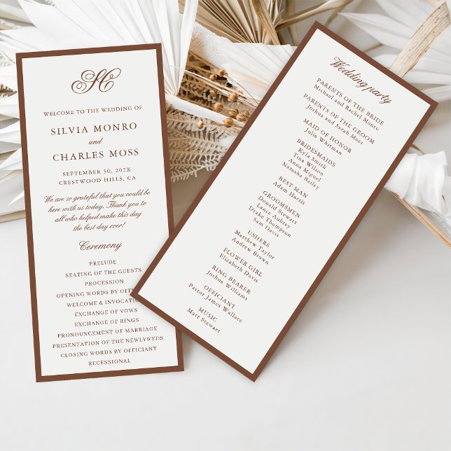 Classic Elegant Brown & Ecru Wedding Program (Creator Uploaded)