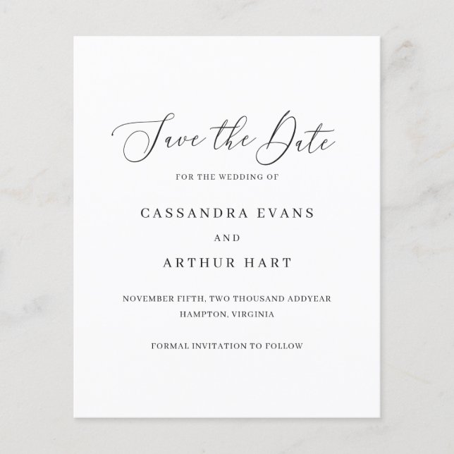 Classic Elegant Budget Wedding Save The Date Flyer (Front)