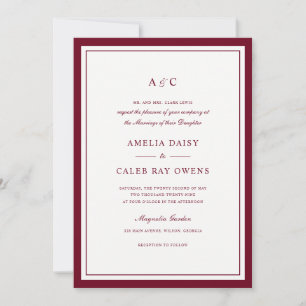Classic Elegant Burgundy Border Frame Wedding Invitation