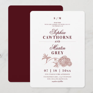 Classic Elegant Burgundy Floral Wedding  Invitation