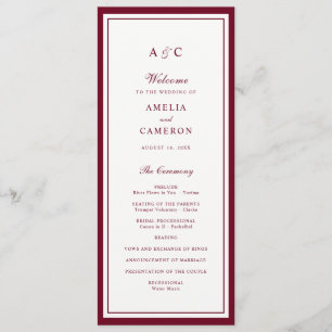 Classic Elegant Burgundy Frame Wedding Program Programme