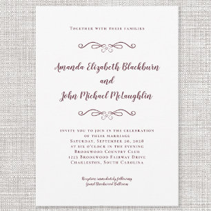 Classic Elegant Burgundy Timeless Formal Wedding Invitation