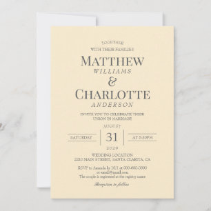 Classic Elegant Butter Yellow Wedding Invitation