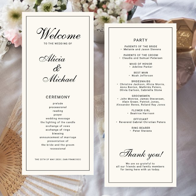 Classic elegant calligraphy black ivory wedding programme (Creator Uploaded)