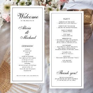 Classic elegant calligraphy black white wedding programme