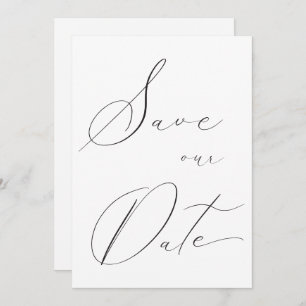 Classic Elegant Calligraphy Black White Wedding Save The Date