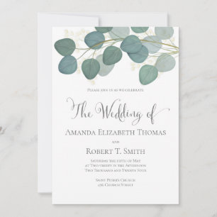 Classic Elegant Calligraphy Eucalyptus Greenery  Invitation