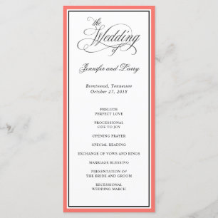 Classic Elegant Calligraphy Script Wedding Coral Programme