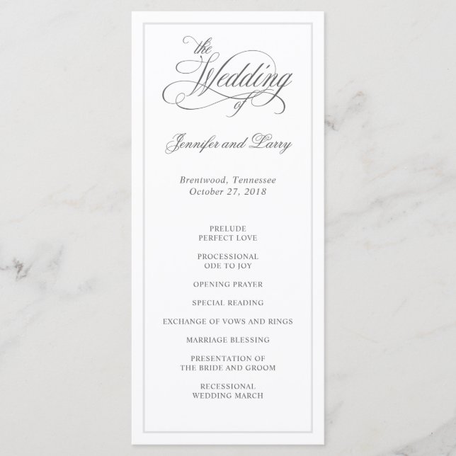 Classic Elegant Calligraphy Script Wedding Program Programme (Front)