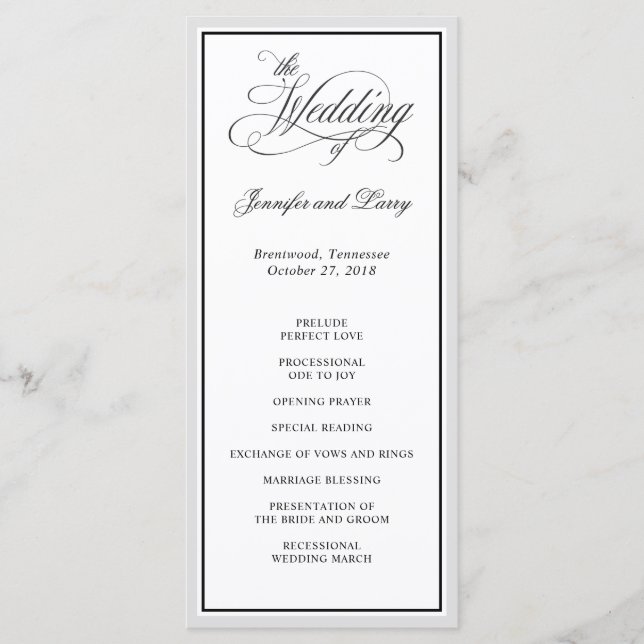 Classic Elegant Calligraphy Script Wedding Programme (Front)