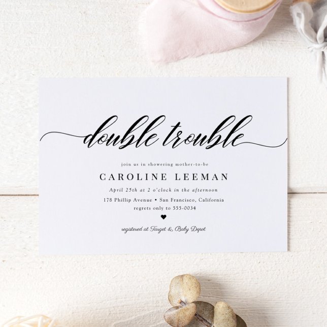 Classic Elegant Calligraphy Twin Baby Shower Invitation (Creator Uploaded)