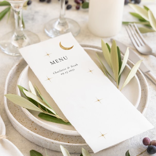 Classic Elegant  Celestial Gold Moon Stars Wedding Menu (Creator Uploaded)