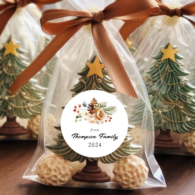 Classic Elegant Christmas Botanical Foliage Round Sticker (Creator Uploaded)