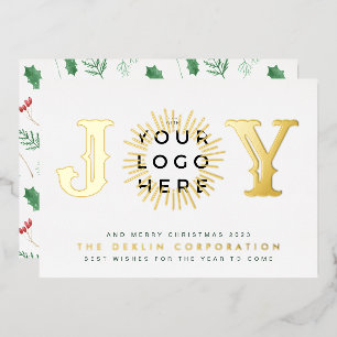 Classic Elegant Christmas GOLD JOY Business LOGO Foil Holiday Card