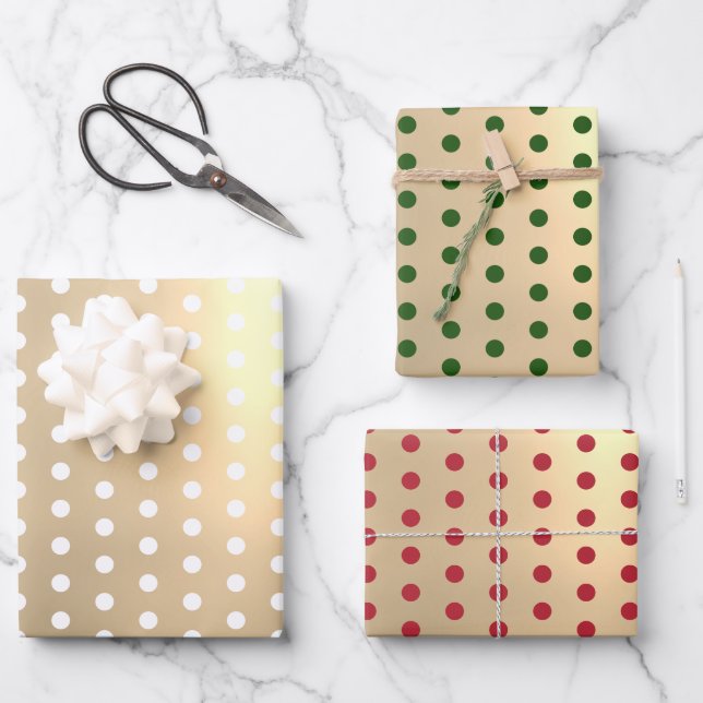 Classic Elegant Christmas Gold Polka Dots  Wrapping Paper Sheet (Front)