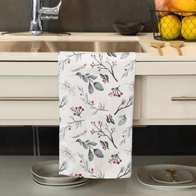 Classic Elegant Christmas Leaves and Berries Tea Towel (Classic Elegant Christmas Leaves and Berries Kitchen Towel
)