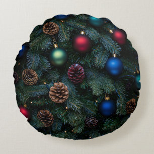 Classic Elegant Christmas Tree Ornaments Round Cushion
