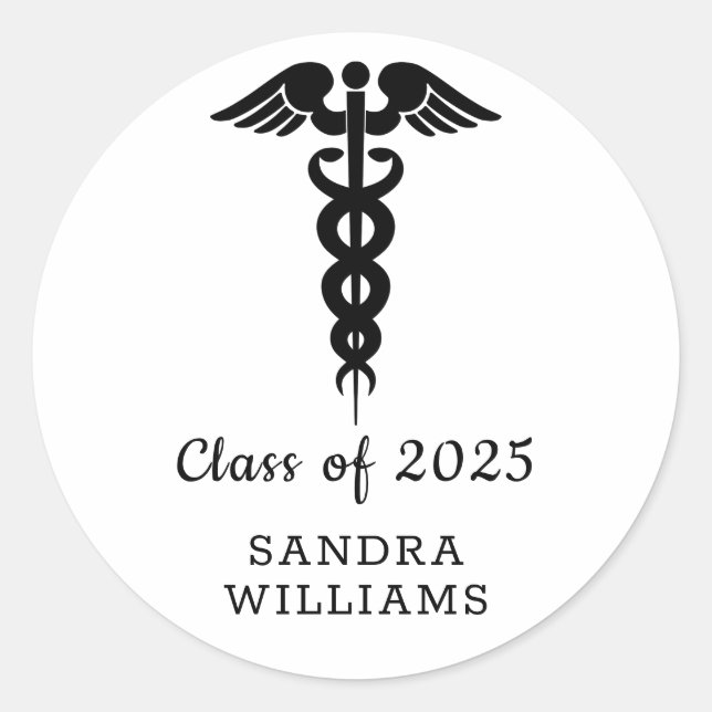 Classic Elegant Class of 2024 Medical Graduation Round Sticker (Front)