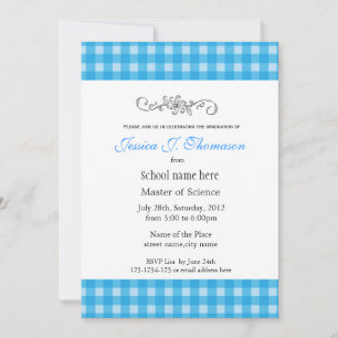 Classic, elegant country blue plaids graduation invitation