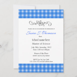 Classic, elegant country blue plaids graduation invitation