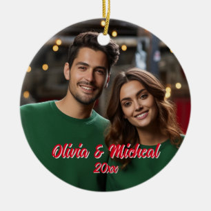 Classic elegant couples photo template ceramic tree decoration
