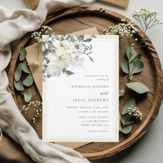 Classic Elegant Cream Ivory Floral Wedding  Invitation