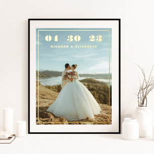 Classic Elegant Custom Wedding Photo Date Names Foil Prints