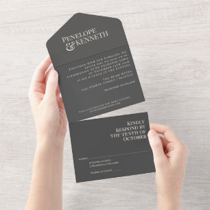 Classic Elegant Dark Grey Typography Wedding All In One Invitation