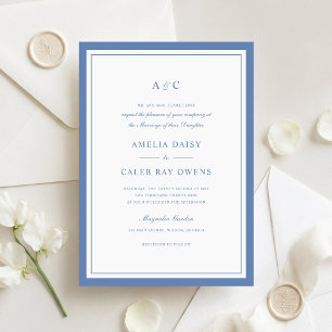 Classic Elegant Dusty Blue Border Frame Wedding Invitation