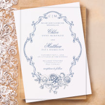 Classic Elegant Dusty Blue Floral Frame Wedding