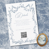 Classic Elegant Dusty Blue Floral Frame Wedding QR