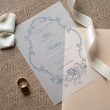 Classic Elegant Dusty Blue Floral Frame Wedding