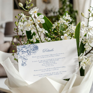 Classic Elegant Dusty Blue Floral Wedding Enclosure Card