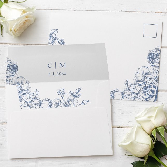 Classic Elegant Dusty Blue Floral Wedding Envelope (Creator Uploaded)