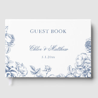 Classic Elegant Dusty Blue Floral Wedding Guest Book