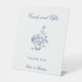 Classic Elegant Dusty Blue Floral Wedding Pedestal Sign